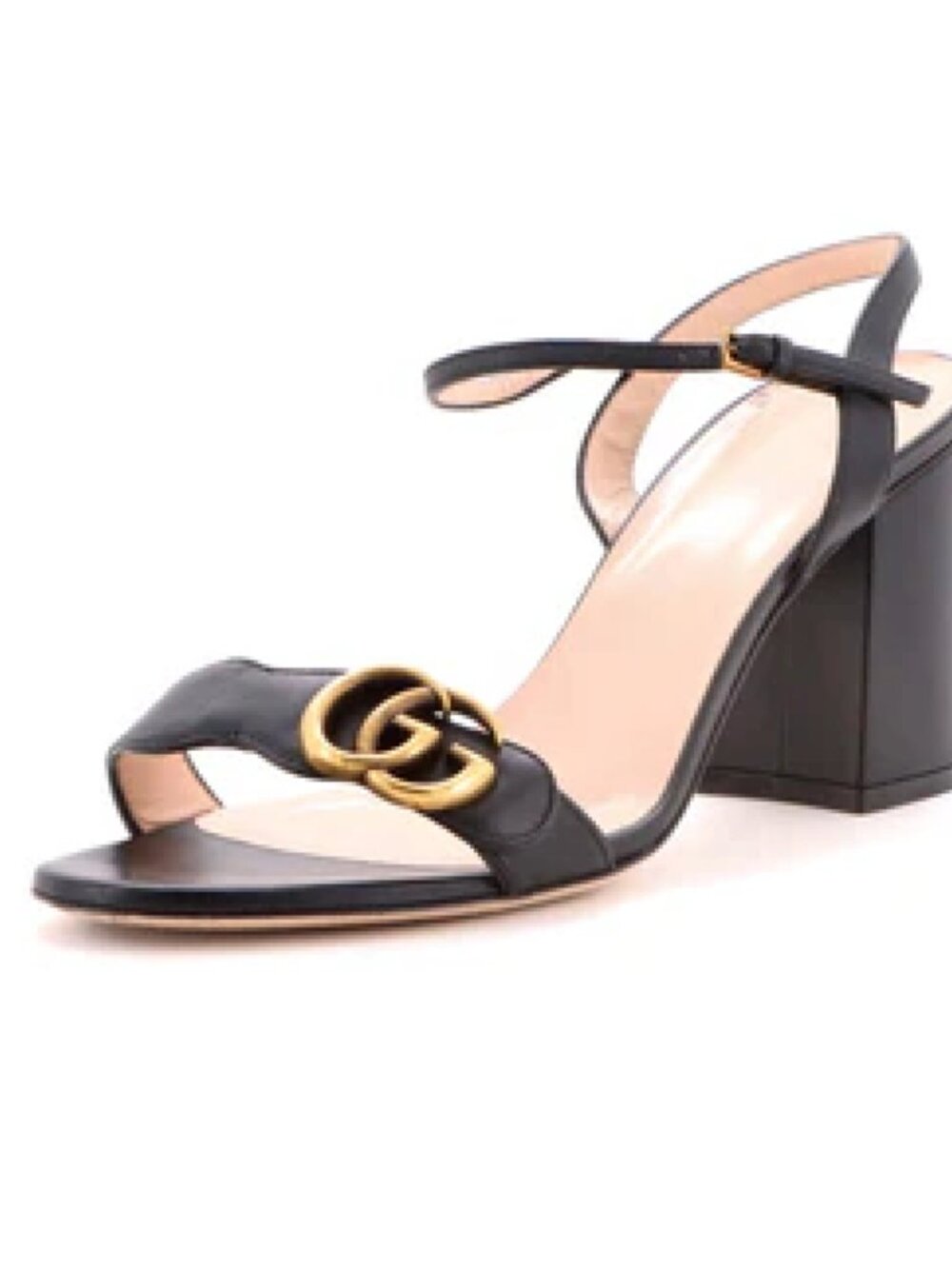 Gucci GG Marmont Black Leather Block Heel Sandals — Size 7